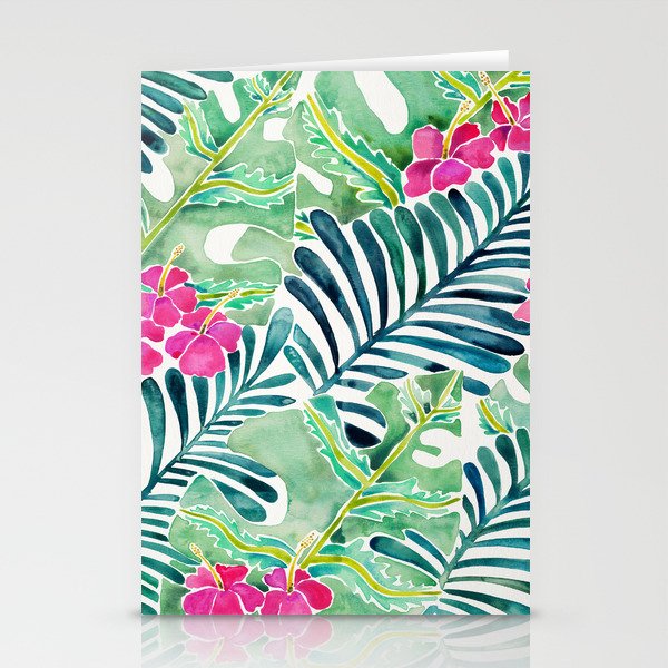 Lush Tropical Fronds & Hibiscus Stationery Card Gallery Image 2