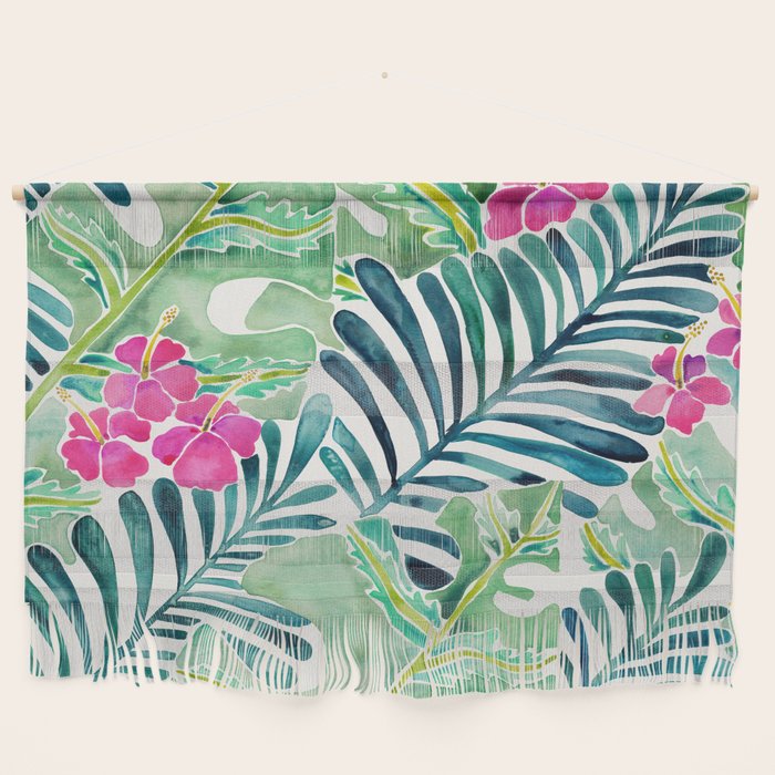 Lush Tropical Fronds & Hibiscus Wall Hanging Gallery Image 1