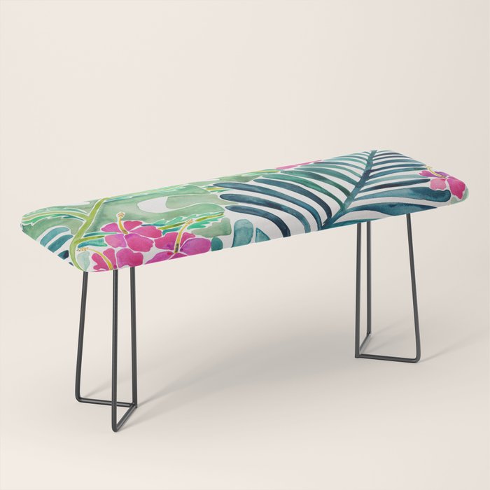 Lush Tropical Fronds & Hibiscus Bench Gallery Image 1