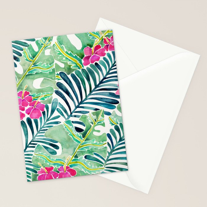 Lush Tropical Fronds & Hibiscus Stationery Card Gallery Image 2