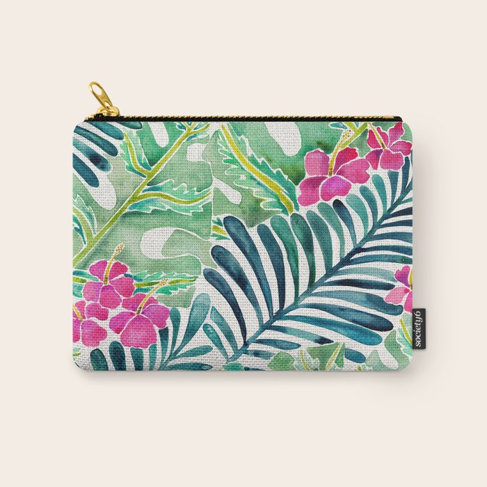 Lush Tropical Fronds & Hibiscus Carry All Pouch Gallery Image 1