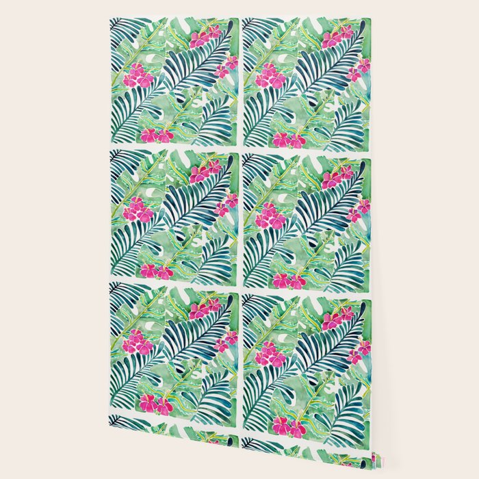 Lush Tropical Fronds & Hibiscus Wallpaper Gallery Image 2