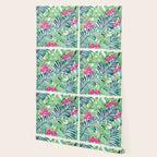 Lush Tropical Fronds & Hibiscus Wallpaper Gallery Image 2