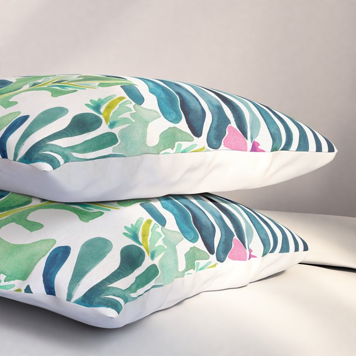 Lush Tropical Fronds & Hibiscus Pillow Sham Gallery Image 3