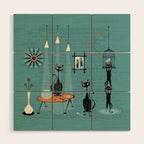 Mid Century Kitty Mishchief - w/ Orange ©studioxtine Wood Wall Art Gallery Image 1