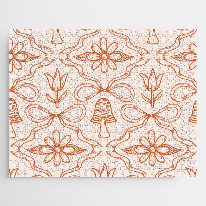 Spring Toile Print in Orange Jigsaw Puzzle Gallery Image 1