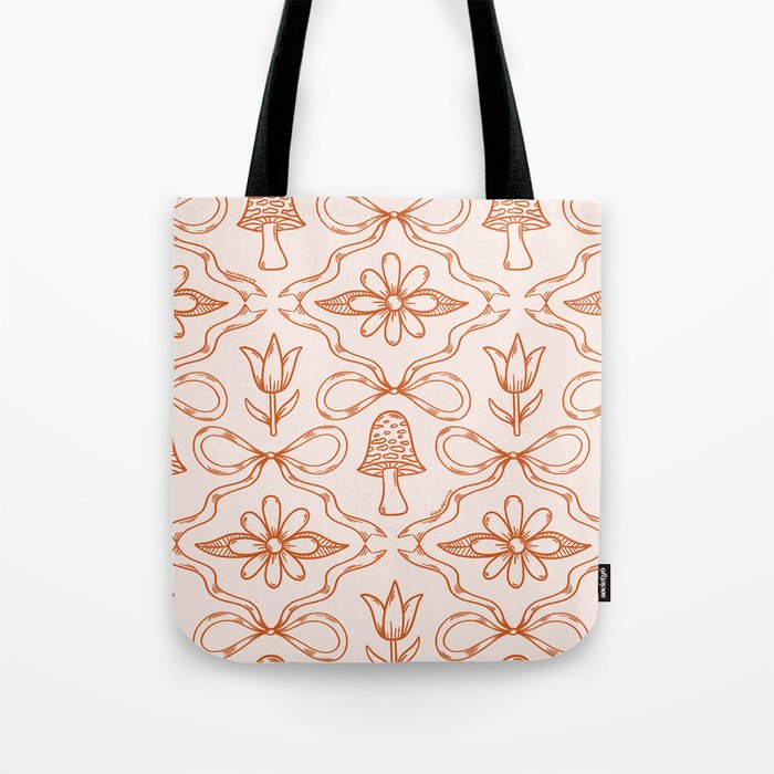 Spring Toile Print in Orange Tote Bag Gallery Image 1