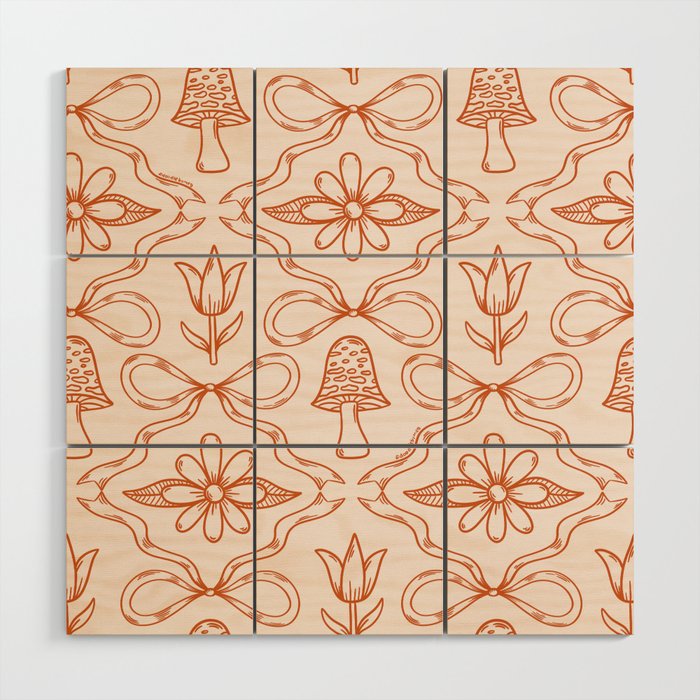 Spring Toile Print in Orange Wood Wall Art Gallery Image 1