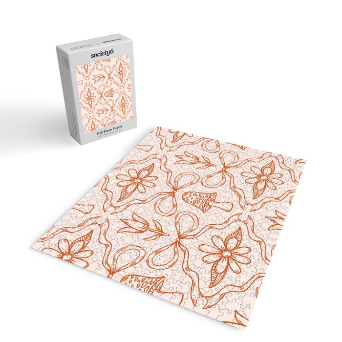 Spring Toile Print in Orange Jigsaw Puzzle Gallery Image 2