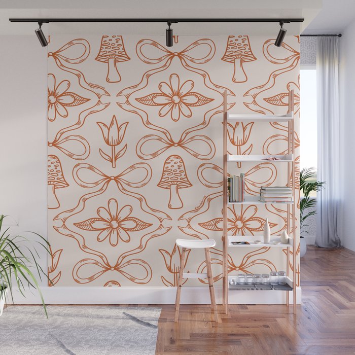 Spring Toile Print in Orange Wall Mural Gallery Image 1