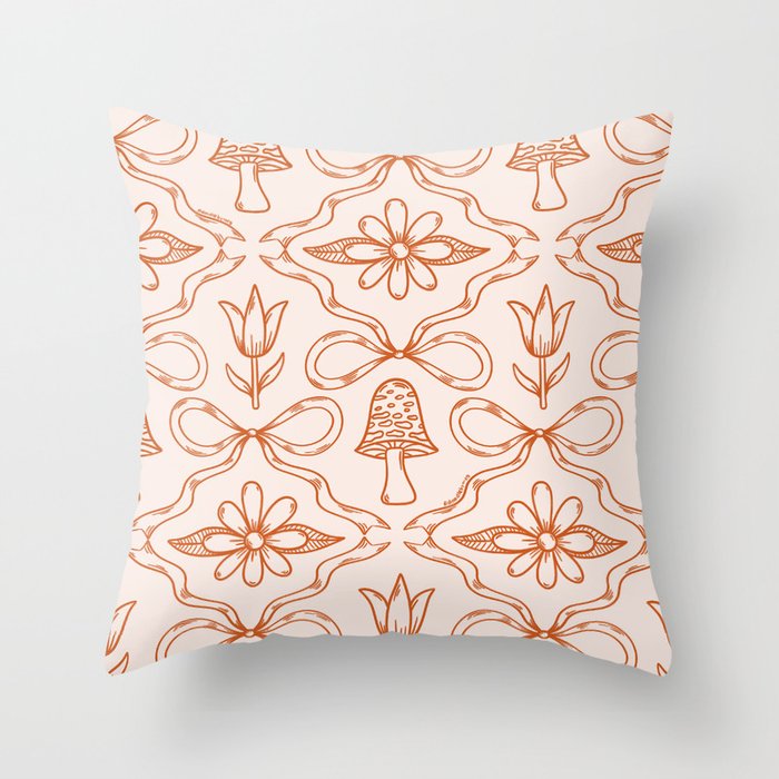 Spring Toile Print in Orange Throw Pillow Gallery Image 6