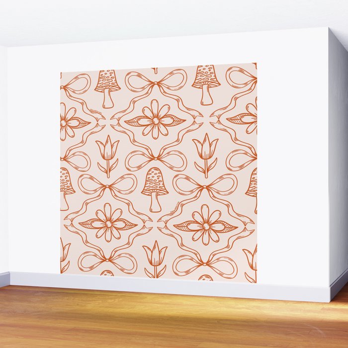 Spring Toile Print in Orange Wall Mural Gallery Image 2