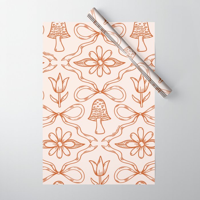 Spring Toile Print in Orange Wrapping Paper Gallery Image 1