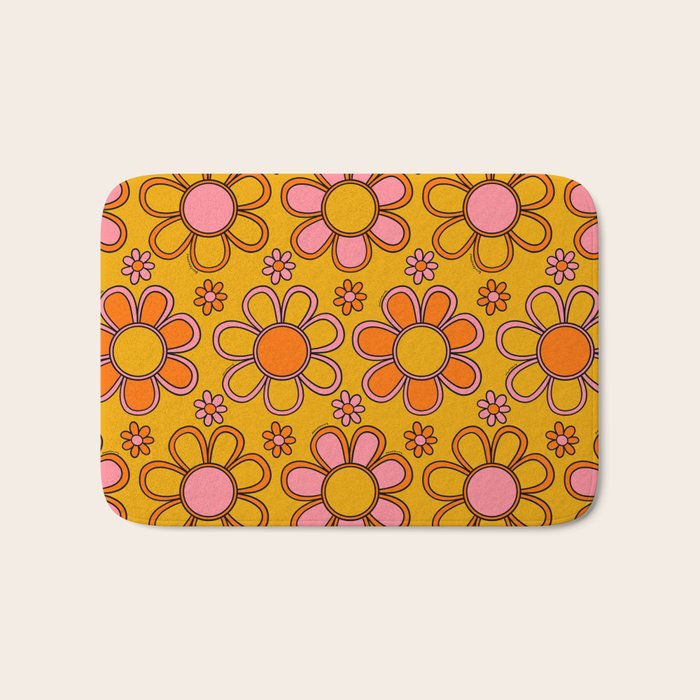 Retro Flower Print Bath Mat Gallery Image 1