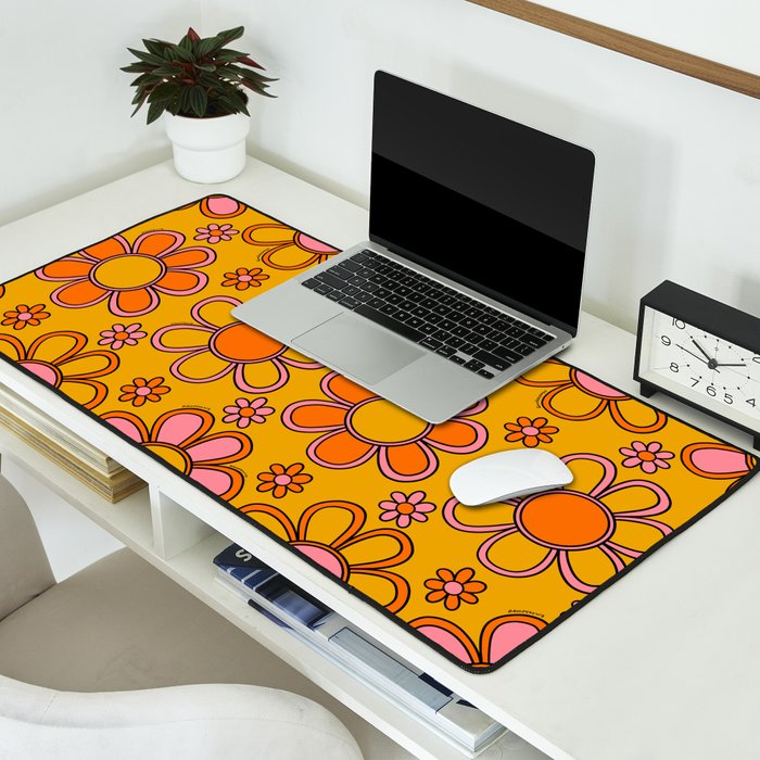 Retro Flower Print Desk Mat Gallery Image 2