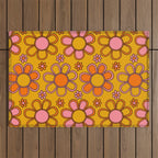 Retro Flower Print Outdoor Rug Gallery Image 1