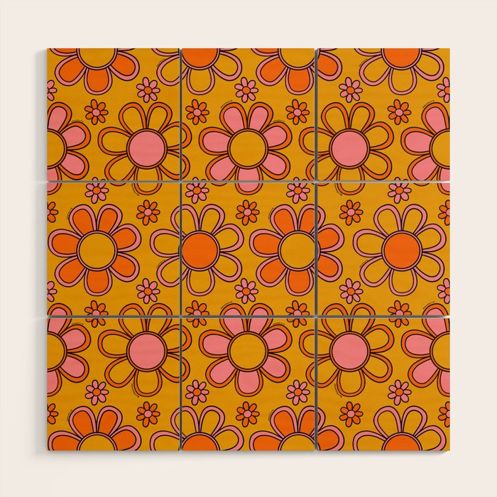 Retro Flower Print Wood Wall Art Gallery Image 1