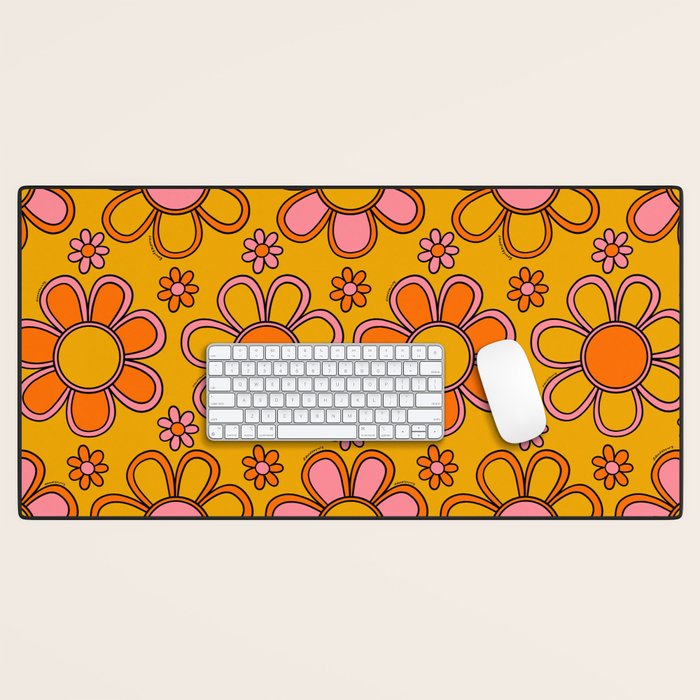 Retro Flower Print Desk Mat Gallery Image 1