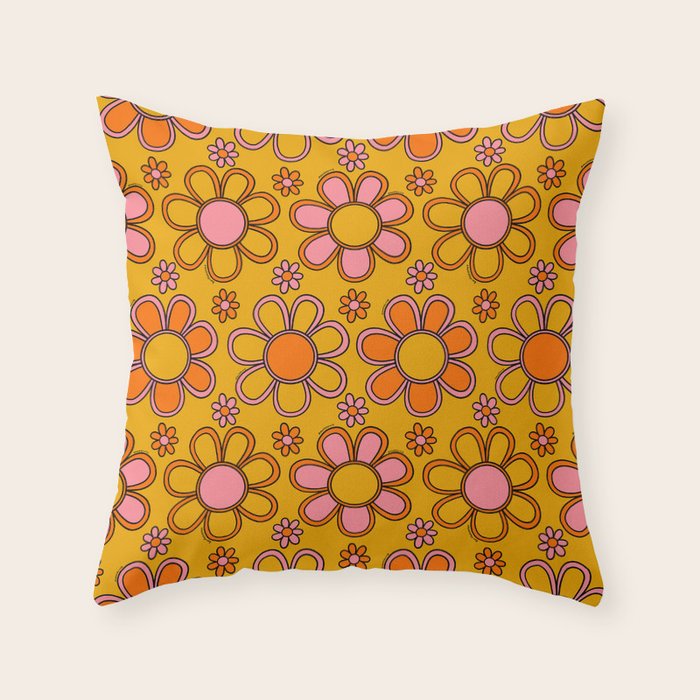Retro Flower Print Throw Pillow Gallery Image 6