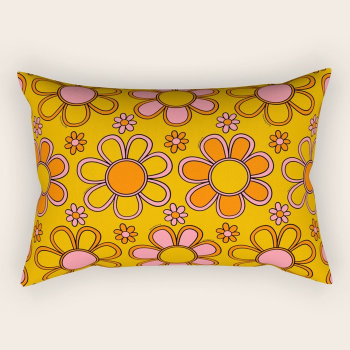 Retro Flower Print Rectangular Pillow Gallery Image 2