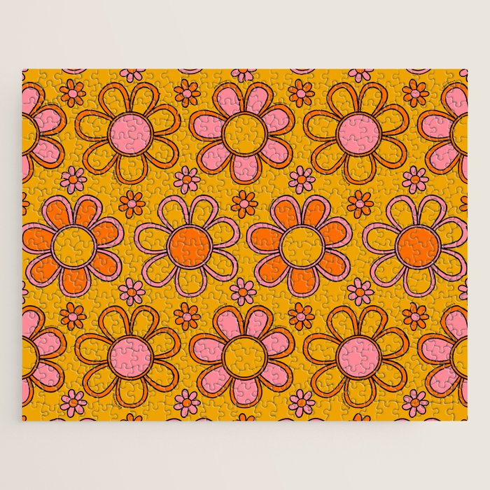 Retro Flower Print Jigsaw Puzzle Gallery Image 1