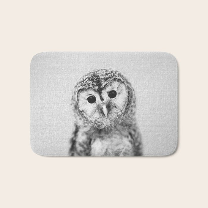 Baby Owl - Black & White Bath Mat Gallery Image 1