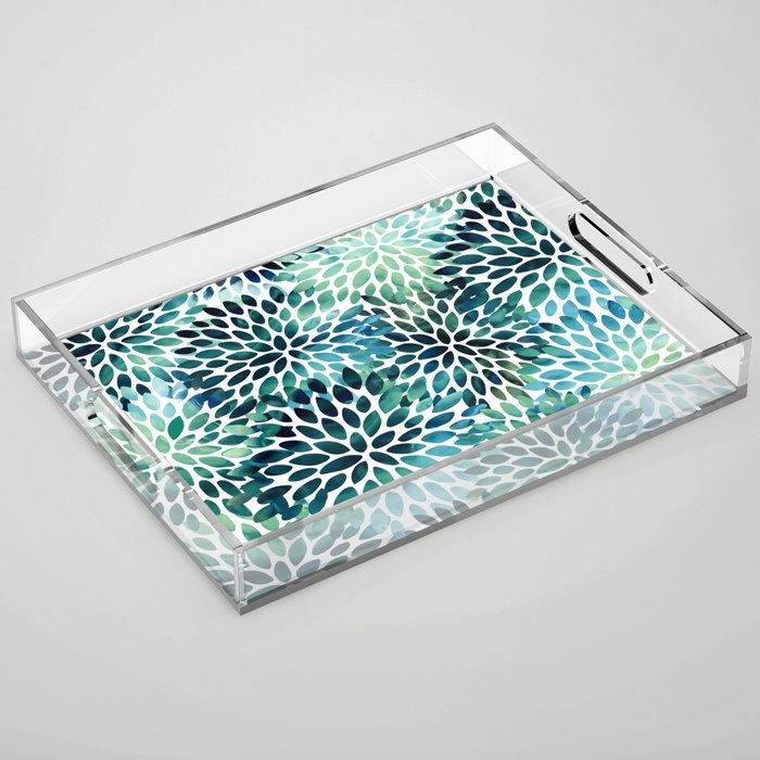 Floral Watercolor, Navy, Blue Teal, Abstract Watercolor Acrylic Tray Gallery Image 1