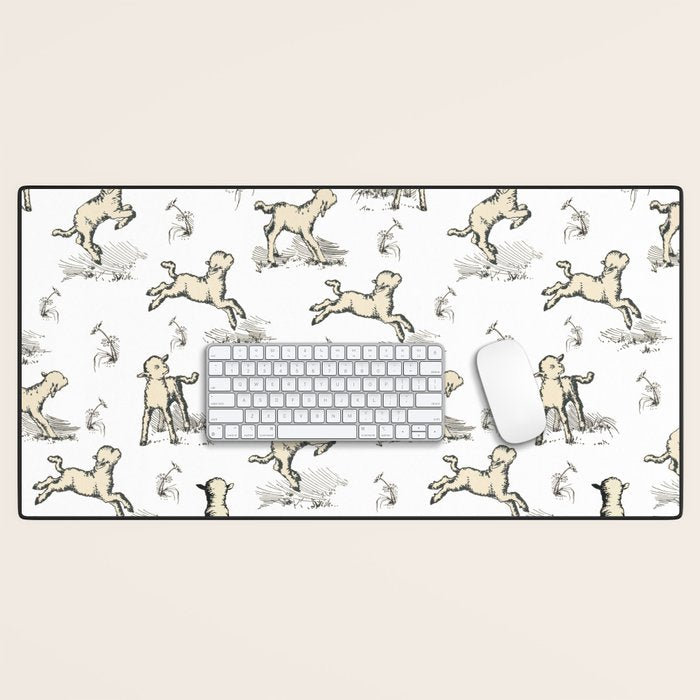 Little Sheep in Meadow - Toile pattern for Children  Desk Mat Gallery Image 1