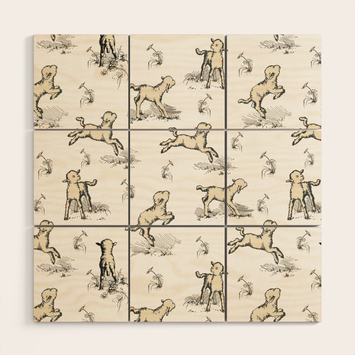 Little Sheep in Meadow - Toile pattern for Children  Wood Wall Art Gallery Image 1