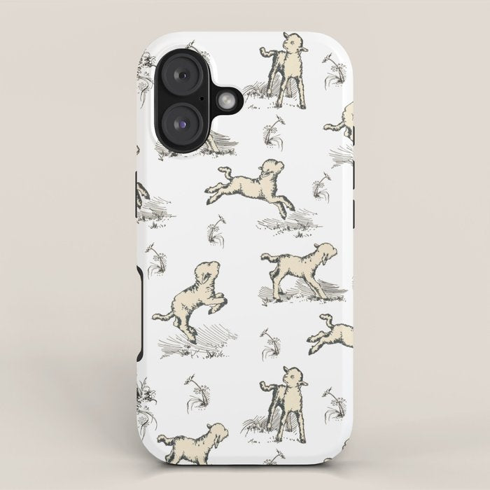 Little Sheep in Meadow - Toile pattern for Children  iPhone Case Gallery Image 1