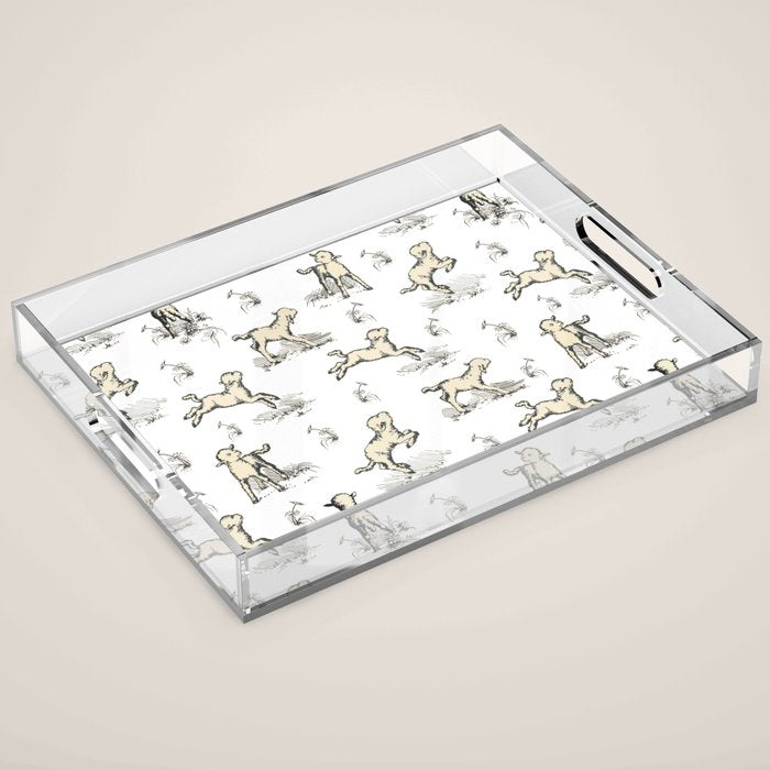 Little Sheep in Meadow - Toile pattern for Children  Acrylic Tray Gallery Image 1