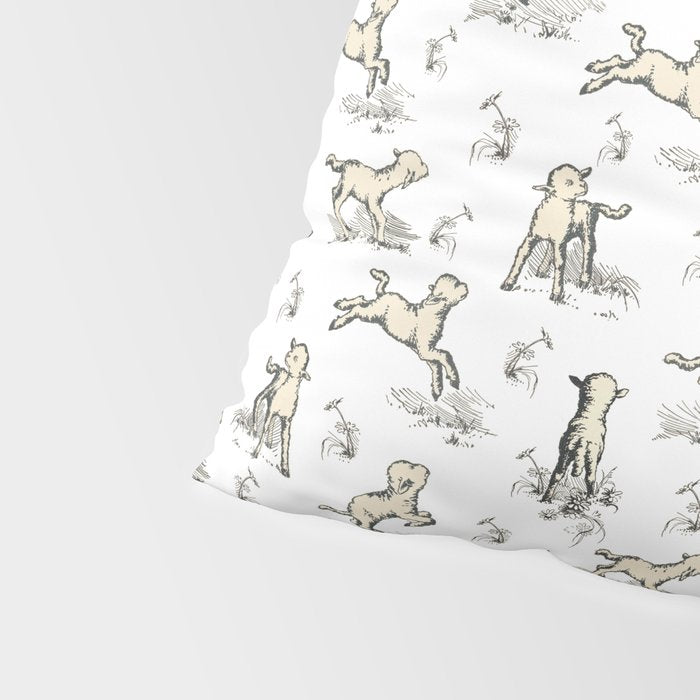 Little Sheep in Meadow - Toile pattern for Children  Pillow Sham Gallery Image 4