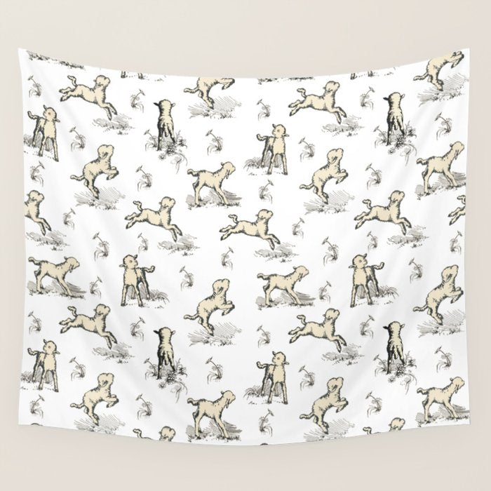 Little Sheep in Meadow - Toile pattern for Children  Wall Tapestry Gallery Image 4