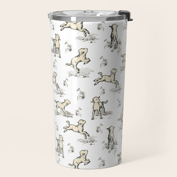 Little Sheep in Meadow - Toile pattern for Children  Travel Mug Gallery Image 2