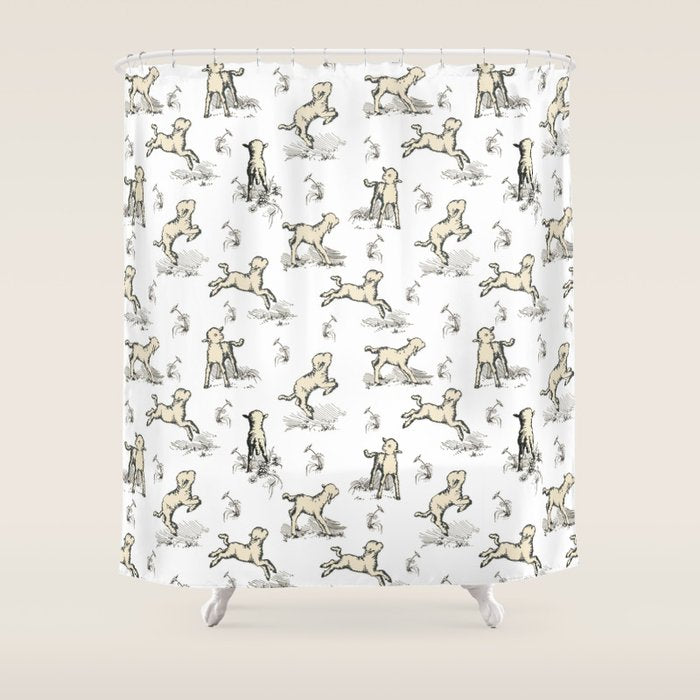 Little Sheep in Meadow - Toile pattern for Children  Shower Curtain Gallery Image 1