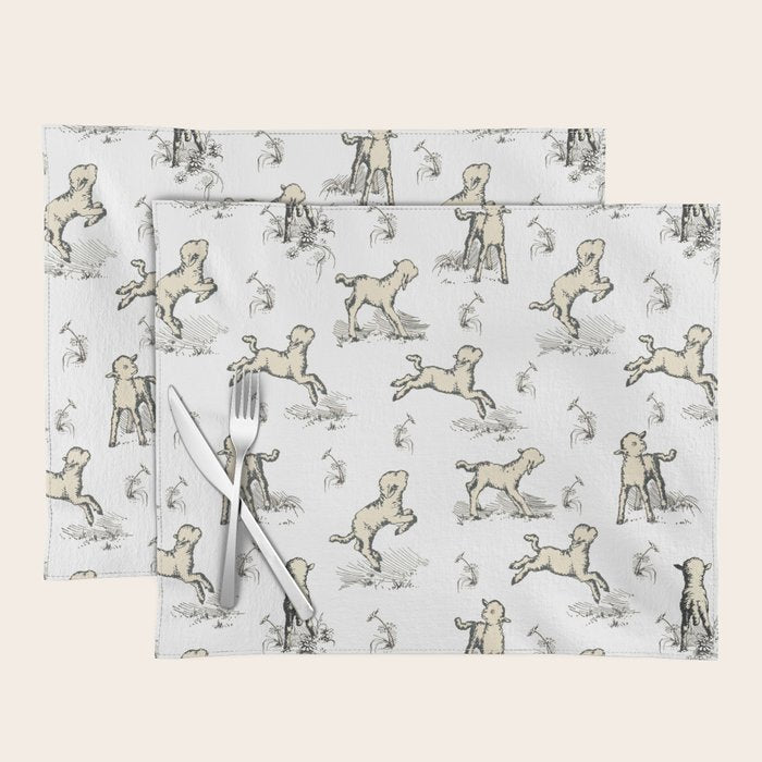 Little Sheep in Meadow - Toile pattern for Children  Placemat Gallery Image 1