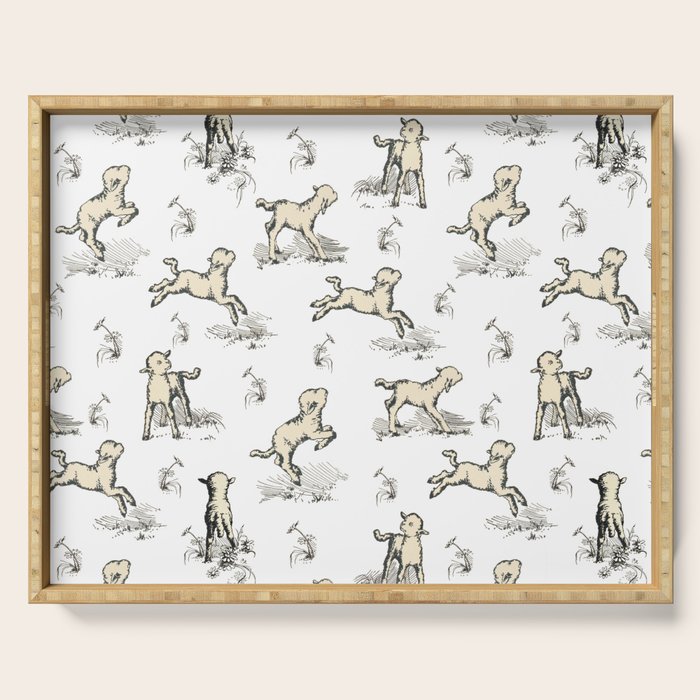 Little Sheep in Meadow - Toile pattern for Children  Serving Tray Gallery Image 1