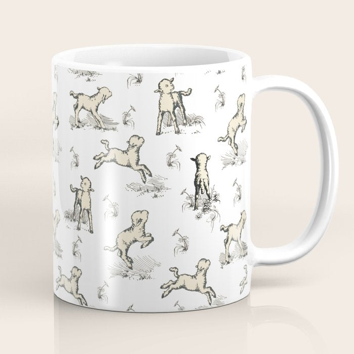 Little Sheep in Meadow - Toile pattern for Children  Coffee Mug Gallery Image 1