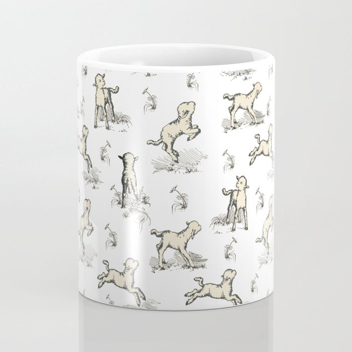 Little Sheep in Meadow - Toile pattern for Children  Coffee Mug Gallery Image 4