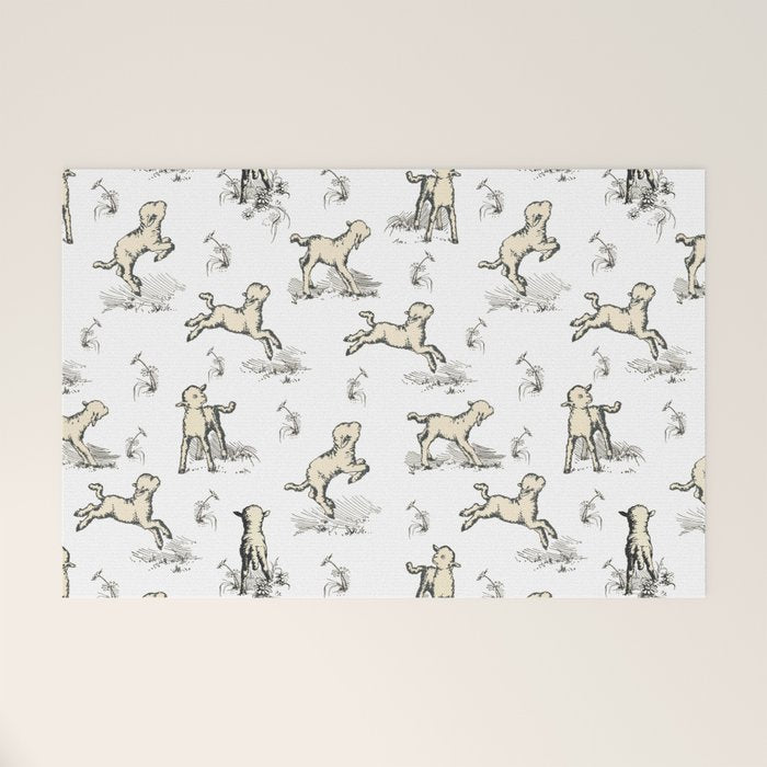 Little Sheep in Meadow - Toile pattern for Children  Welcome Mat Gallery Image 1