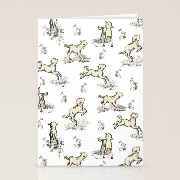 Little Sheep in Meadow - Toile pattern for Children  Stationery Card Gallery Image 1