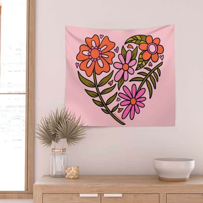 Flower Heart Wall Tapestry Gallery Image 2