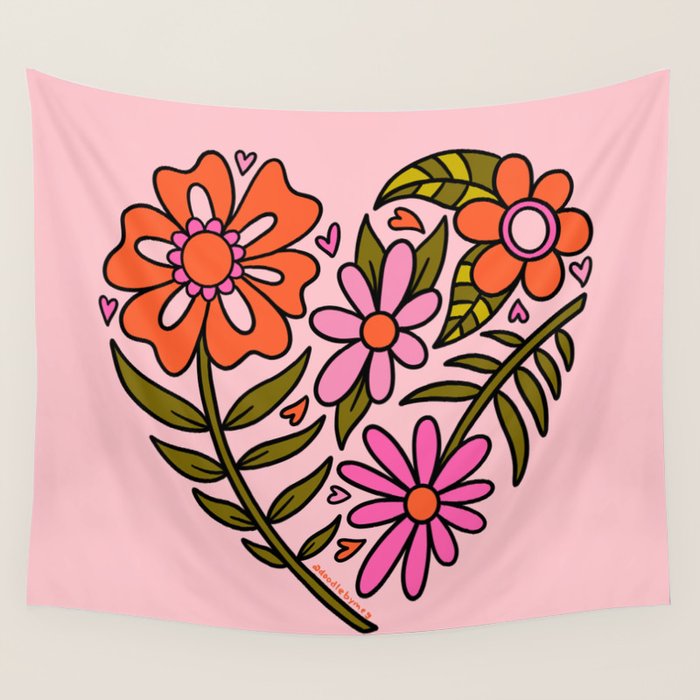 Flower Heart Wall Tapestry Gallery Image 1