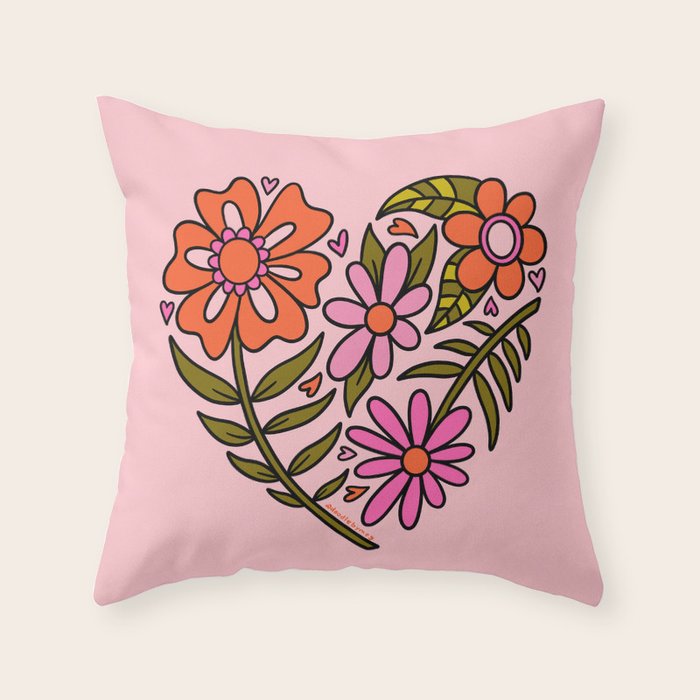 Flower Heart Throw Pillow Gallery Image 3