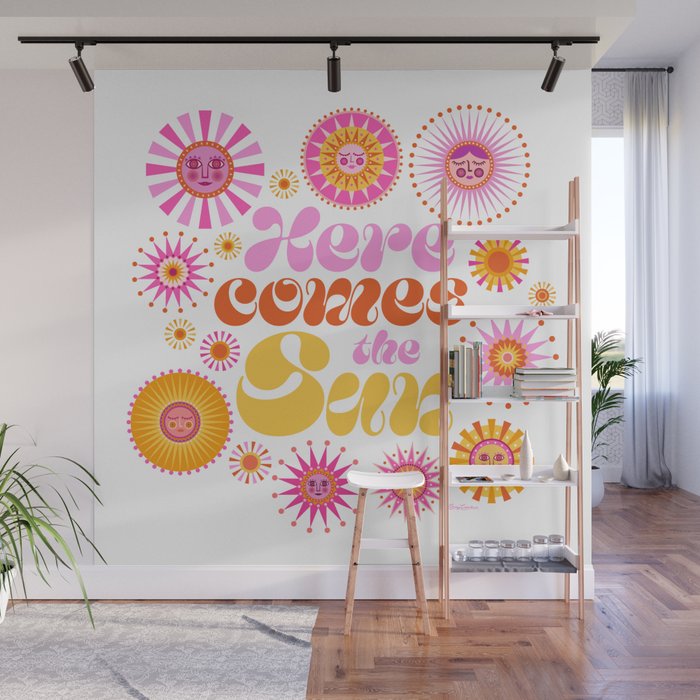 Here Comes the Sun - Pink and Yellow Wall Mural Gallery Image 1