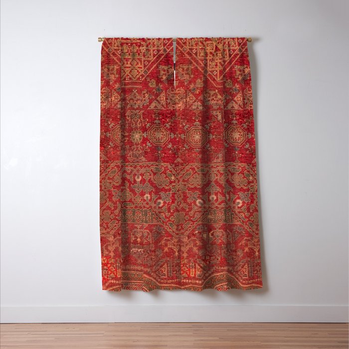 Bohemian Medallion II // 15th Century Old Distressed Red Green Colorful Ornate Accent Rug Pattern Window Curtain Gallery Image 3