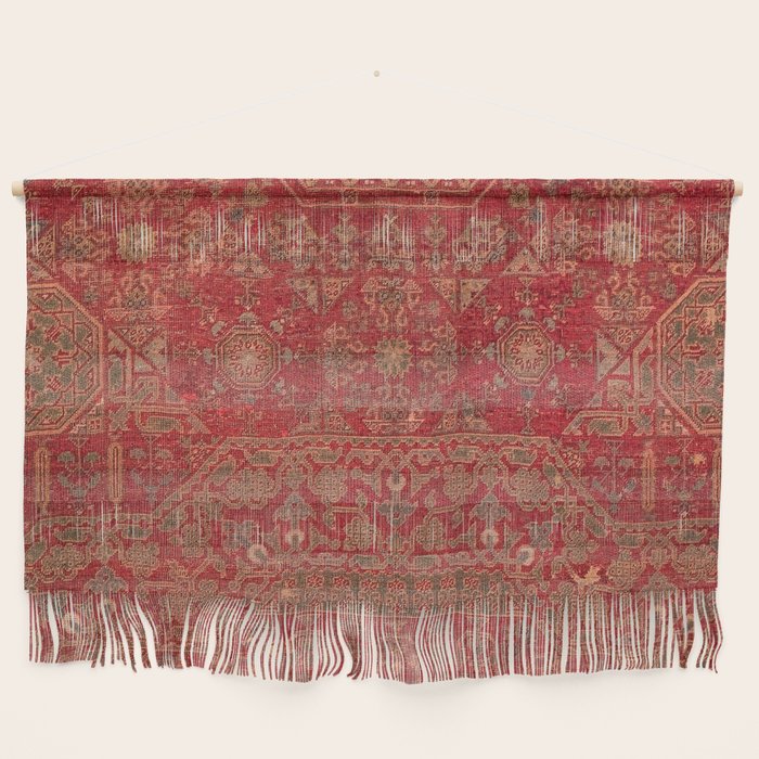 Bohemian Medallion II // 15th Century Old Distressed Red Green Colorful Ornate Accent Rug Pattern Wall Hanging Gallery Image 1
