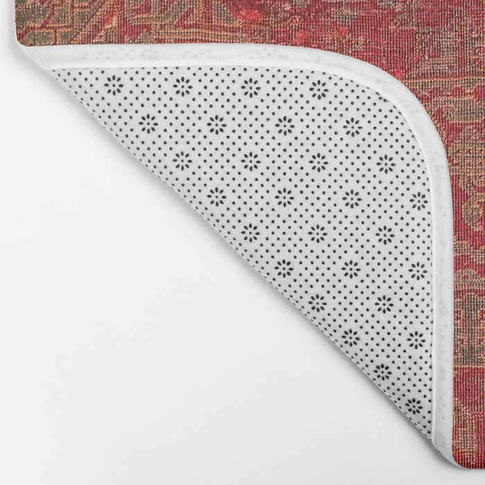 Bohemian Medallion II // 15th Century Old Distressed Red Green Colorful Ornate Accent Rug Pattern Bath Mat Gallery Image 2
