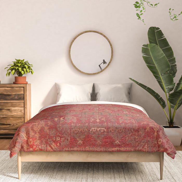 Bohemian Medallion II // 15th Century Old Distressed Red Green Colorful Ornate Accent Rug Pattern Comforter Gallery Image 3