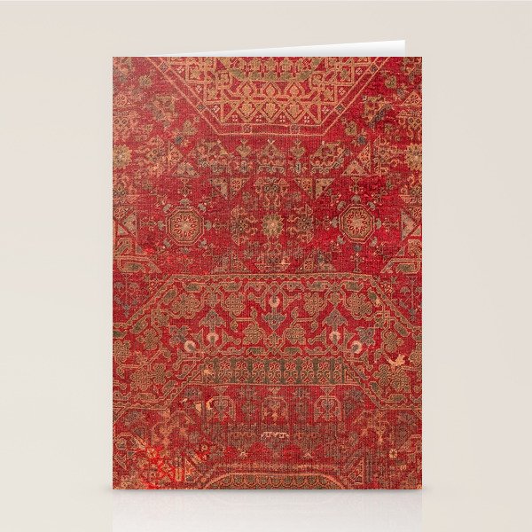 Bohemian Medallion II // 15th Century Old Distressed Red Green Colorful Ornate Accent Rug Pattern Stationery Card Gallery Image 1